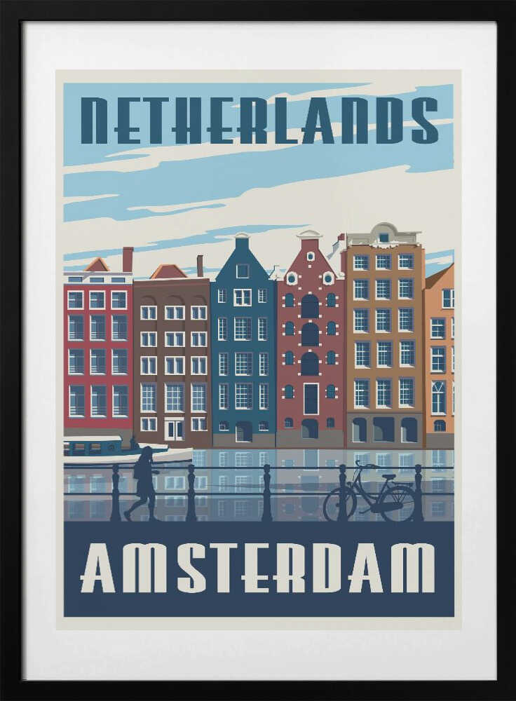 Amsterdam Travel Print - Art Print by Retrodrome Travel Poster