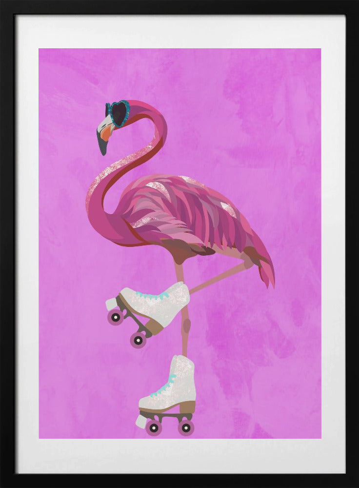 Pink Flamingo Roller Skating - Art Print by Sarah Manovski