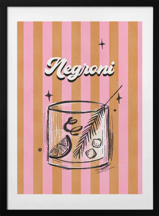 Negroni Drink on Stripes - Art Print by Baroo Bloom
