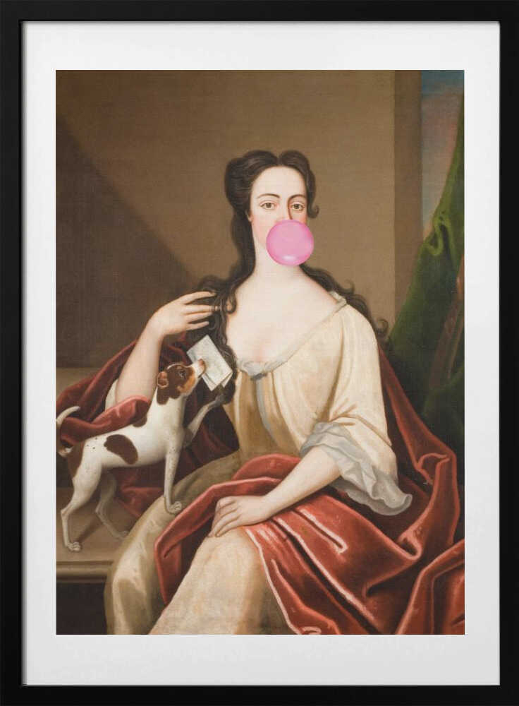 Renaissance Bubble Gum Portrait and Dog / Altered Art - Art Print by The Art Concept