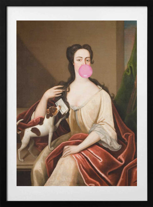 Renaissance Bubble Gum Portrait and Dog / Altered Art - Art Print by The Art Concept