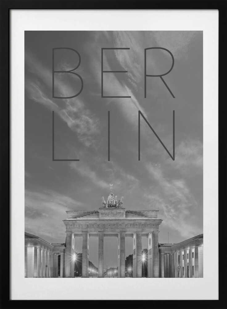 BERLIN Brandenburg Gate | Text &amp; Skyline - Art Print by Melanie Viola Travel Poster