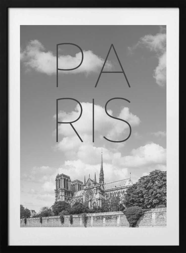 PARIS Cathedral Notre-Dame | Text &amp; Skyline - Art Print by Melanie Viola Travel Poster