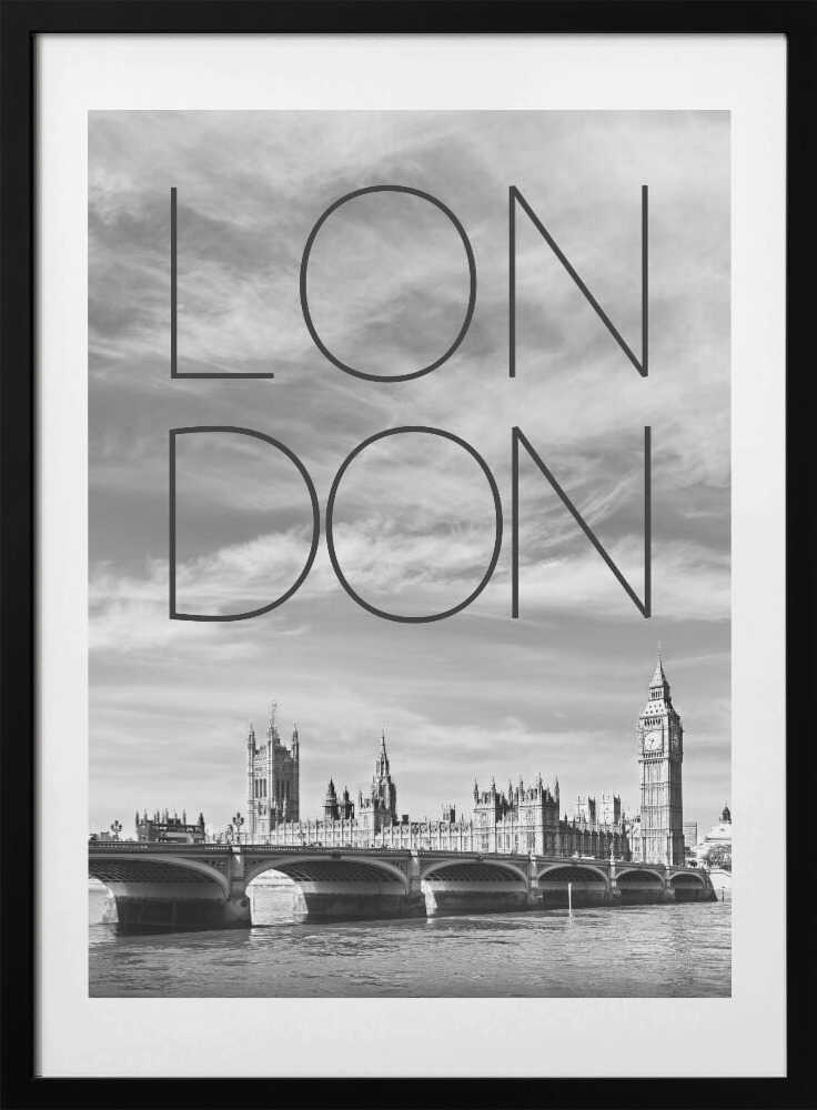 LONDON Westminster Bridge | Text &amp; Skyline - Art Print by Melanie Viola Travel Poster
