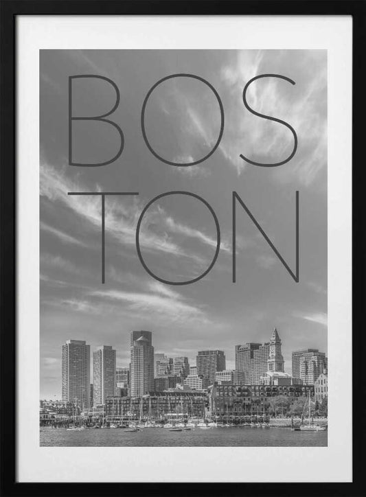 BOSTON Skyline Financial District &amp; North End | Text &amp; Skyline - Art Print by Melanie Viola Travel Poster