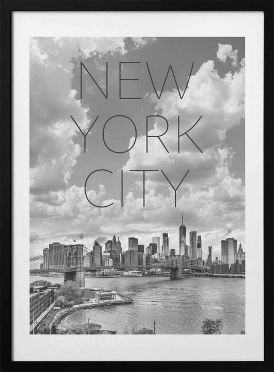 NYC Lower Manhattan &amp; Brooklyn Bridge | Text &amp; Skyline - Art Print by Melanie Viola Travel Poster
