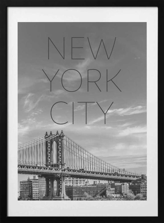 NYC Manhattan Bridge | Text &amp; Skyline - Art Print by Melanie Viola Travel Poster