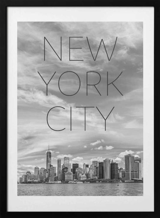 NYC Lower Manhattan &amp; Hudson River | Text &amp; Skyline - Art Print by Melanie Viola Travel Poster