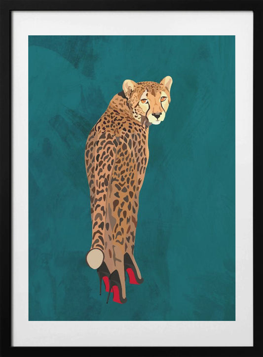 Turquoise cheetah in heels - Art Print by Sarah Manovski