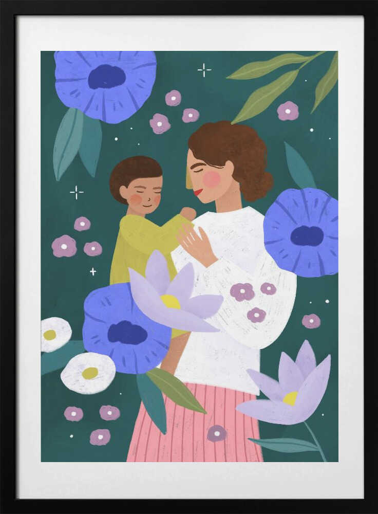 Mother Child Floral Embrace - Art Print by Bea Müller