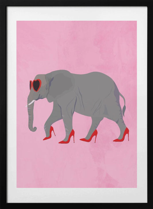 Elephant in heels and heart glasses - Art Print by Sarah Manovski