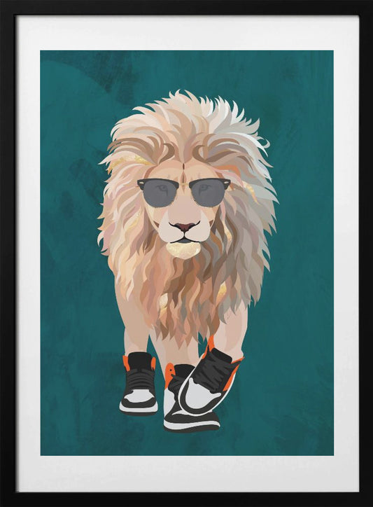 Lion prowling in high top sneakers - Art Print by Sarah Manovski