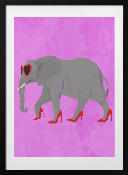Flamingo in heels and heart glasses pink - Art Print by Sarah Manovski