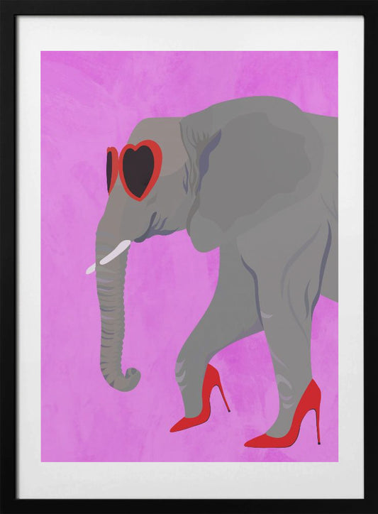 Flamingo profile in heels and heart glasses - Art Print by Sarah Manovski