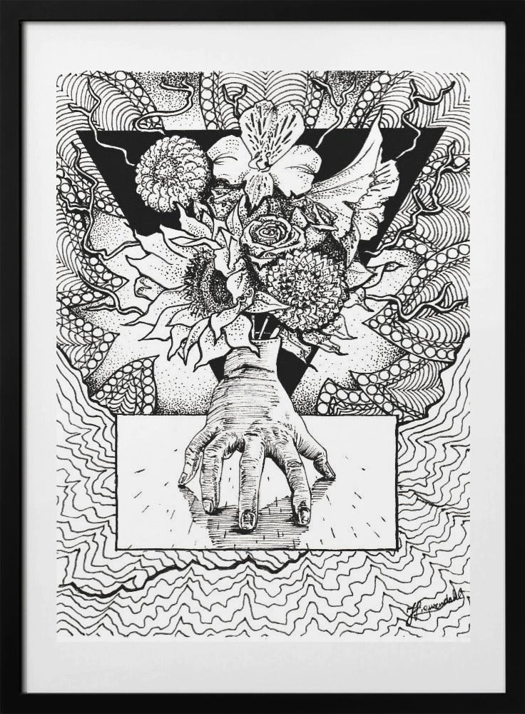 Flowery Thing. Abstract Drawing of a Flowery Bouquet in Hand. - Art Print by Johan Liewendahl
