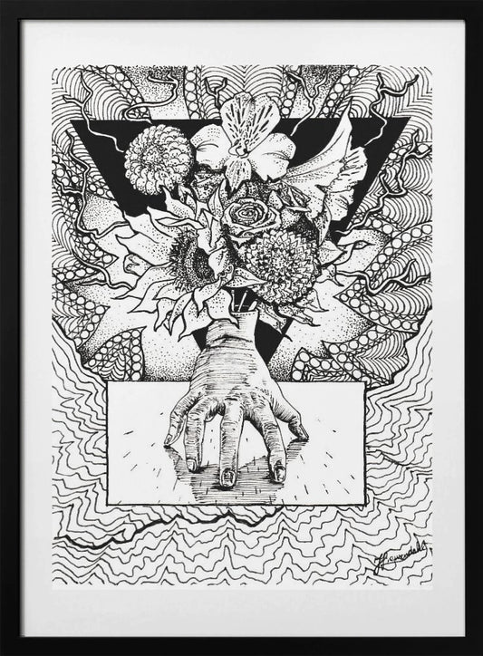 Flowery Thing. Abstract Drawing of a Flowery Bouquet in Hand. - Art Print by Johan Liewendahl