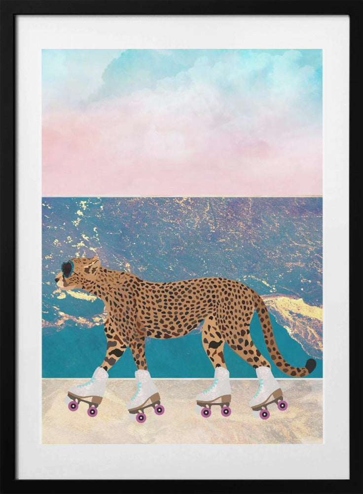 Cheetah Rollerskating on the beach - Art Print by Sarah Manovski