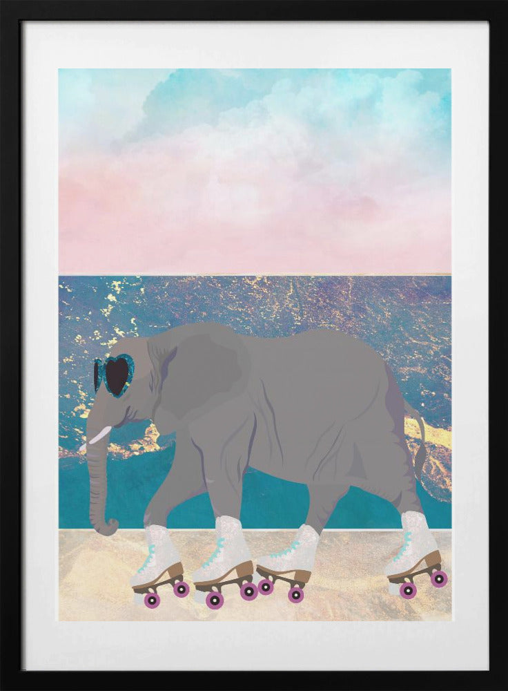 Elephant Rollerskating On holiday - Art Print by Sarah Manovski