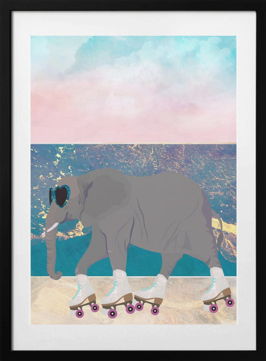 Elephant Rollerskating On holiday - Art Print by Sarah Manovski