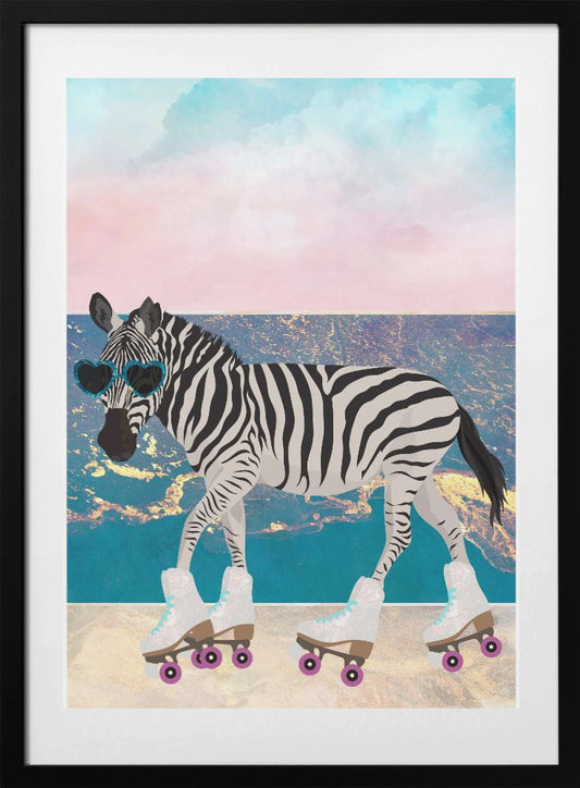 Zebra On Holiday Rollerksating - Art Print by Sarah Manovski