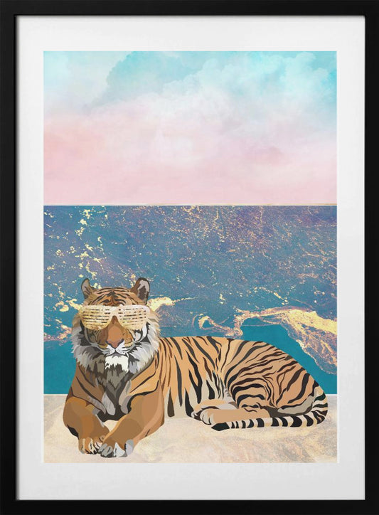 Tiger lying on the beach - Art Print by Sarah Manovski
