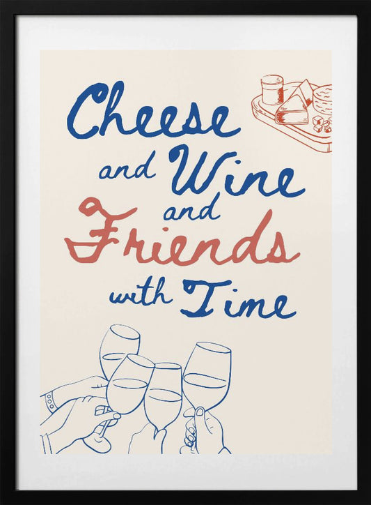 Cheese and wine..., Text + Illustration - Art Print by Ohkimiko