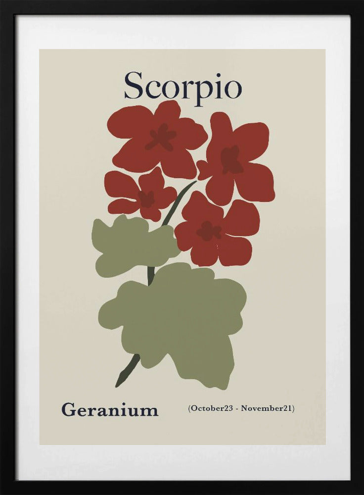 Scorpio Red Geranium - Art Print by Miho Art Studio