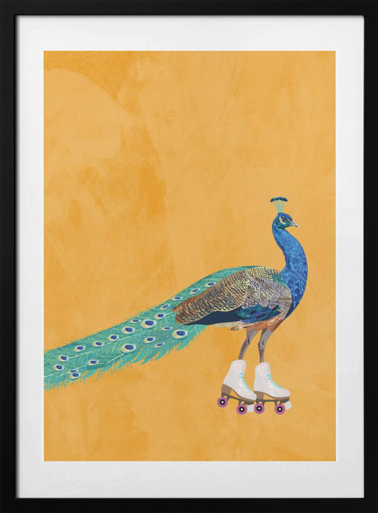 Peacock rollerskating - Art Print by Sarah Manovski