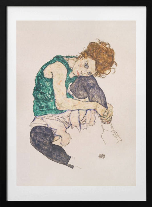 Seated Woman With Legs Drawn Up - Art Print by Egon Schiele