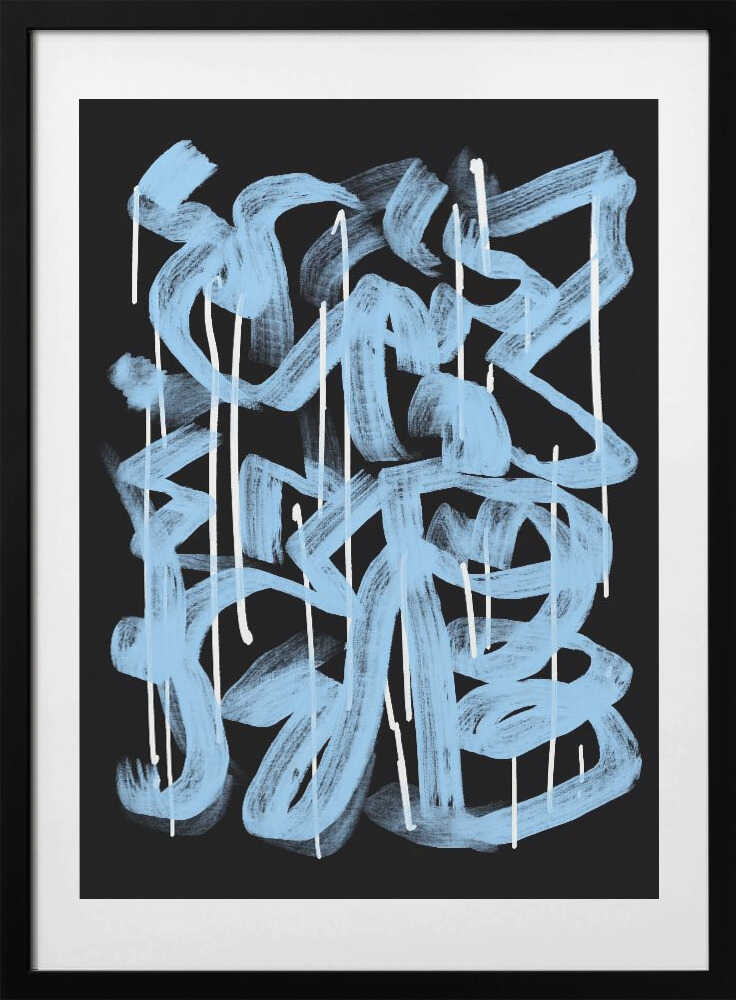 Blue abstract calligraphy - Art Print by Little Dean