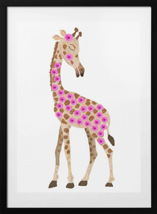 Giraffe with Flowers - Art Print by Lynnda Rakos