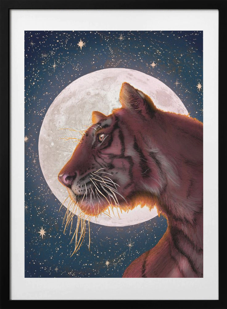 Moon and Tiger Colour Large - Art Print by EC Mazur