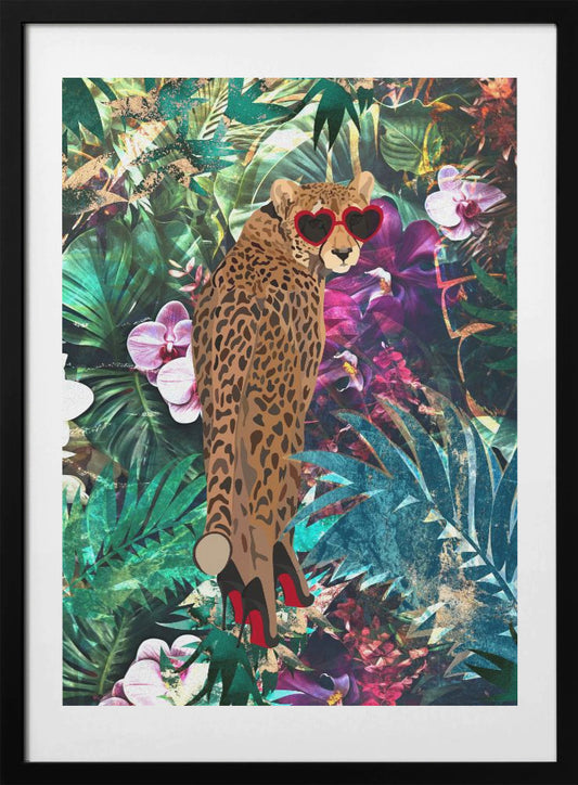 Tropical Floral Jungle - Cheetah in heels 2 - Art Print by Sarah Manovski