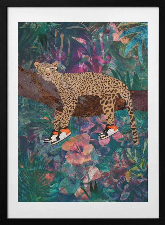 Tropical Floral Jungle - Leopard wearing shoes - Art Print by Sarah Manovski