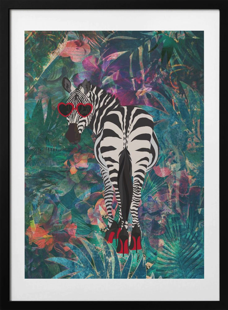 Tropical Floral Jungle - zebra in heels 2 - Art Print by Sarah Manovski