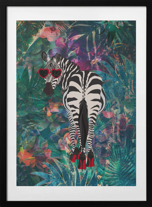 Tropical Floral Jungle - zebra in heels 2 - Art Print by Sarah Manovski