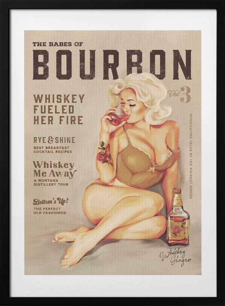 Bourbon Wall Art. Sexy Vintage Pin Up Girl Drinking Whiskey - Art Print by The Whiskey Ginger