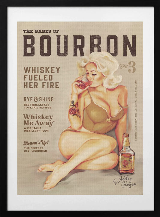 Bourbon Wall Art. Sexy Vintage Pin Up Girl Drinking Whiskey - Art Print by The Whiskey Ginger