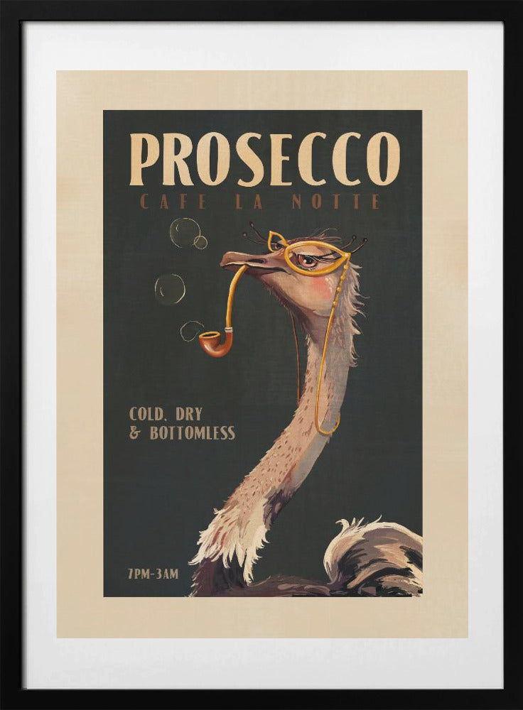 Art Deco Prosecco Wall Art Of An Ostrich - Art Print by The Whiskey Ginger