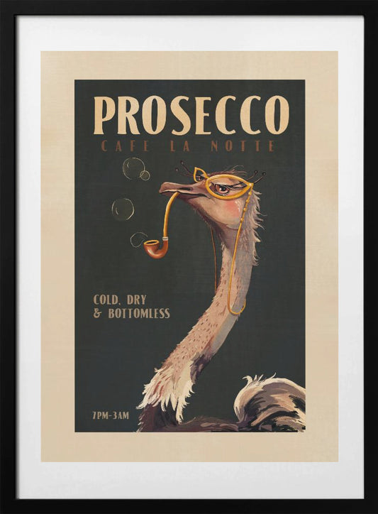 Art Deco Prosecco Wall Art Of An Ostrich - Art Print by The Whiskey Ginger