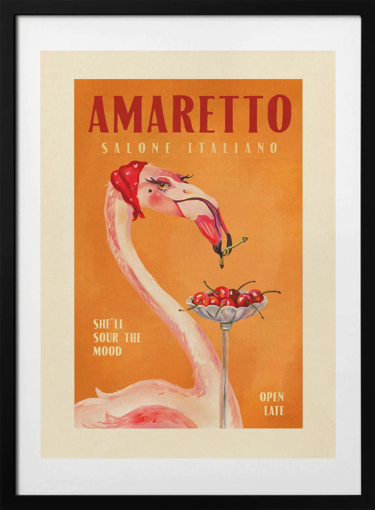 Amaretto Flamingo Art Deco Italian Cafe Travel Art - Art Print by The Whiskey Ginger