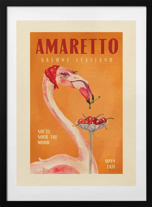 Amaretto Flamingo Art Deco Italian Cafe Travel Art - Art Print by The Whiskey Ginger