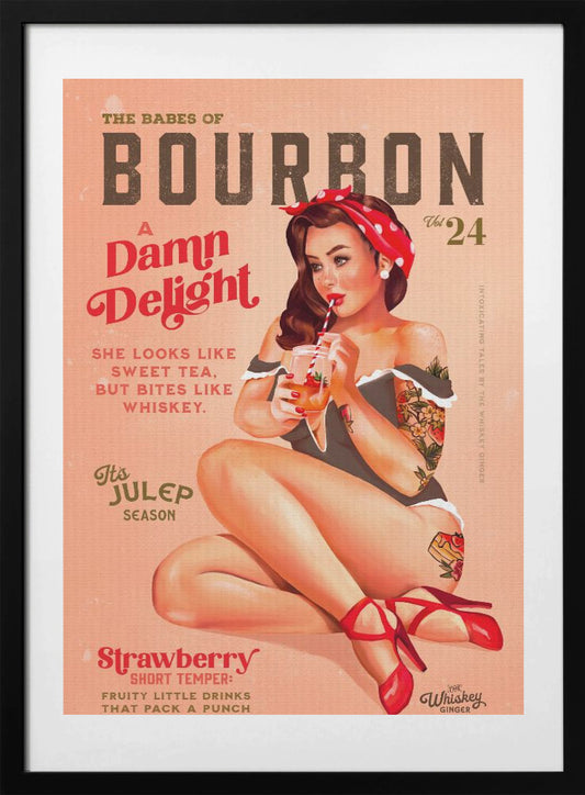 Bourbon Babes Vol 22 Vintage Pinup Girl Drinking A Cocktail - Art Print by The Whiskey Ginger