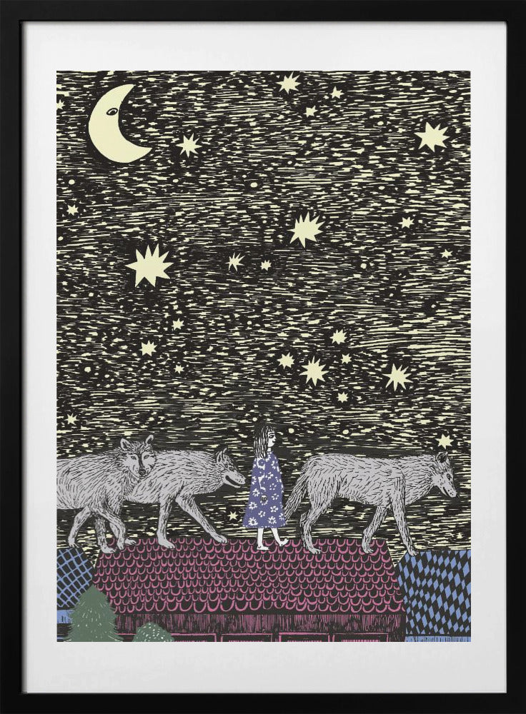 Girl With Wolves - Art Print by Kasia Walentynowicz