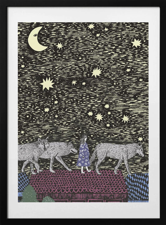 Girl With Wolves - Art Print by Kasia Walentynowicz