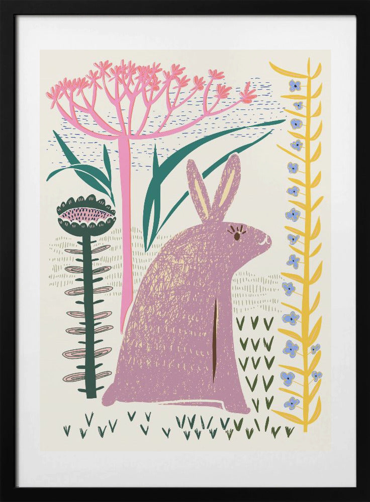 Block print lilac bunny - Art Print by Annick