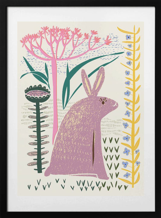 Block print lilac bunny - Art Print by Annick