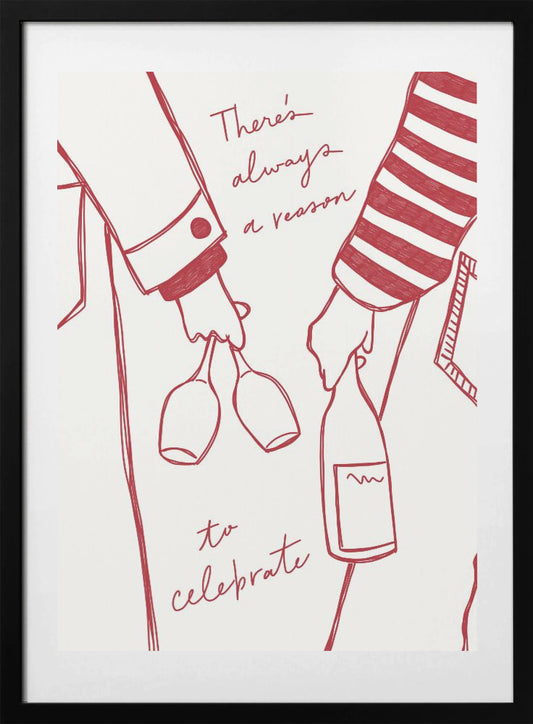 Woman holding wine bottle and wine glass (Red) - Wine Vin Rouge Femme - Art Print by Rio Soléy