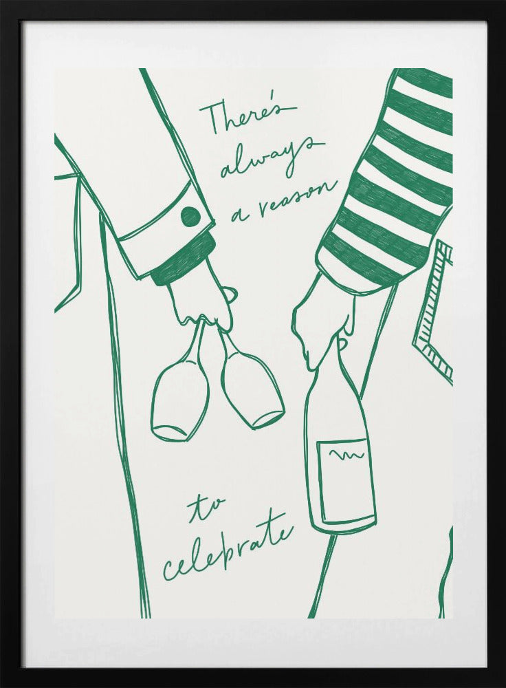 Woman holding wine bottle and wine glass (Green) - Wine Vin Femme Vert - Art Print by Rio Soléy