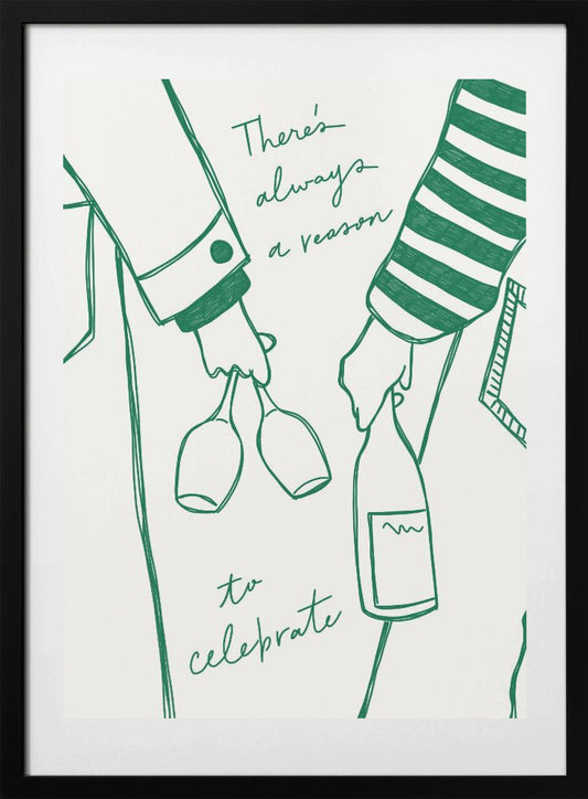 Woman holding wine bottle and wine glass (Green) - Wine Vin Femme Vert - Art Print by Rio Soléy